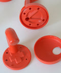 Vintage Red Plastic Coat Hooks: Mid Century Modern Wall Rack, Set of 5