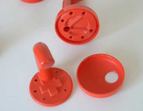 Vintage Red Plastic Coat Hooks: Mid Century Modern Wall Rack, Set of 5