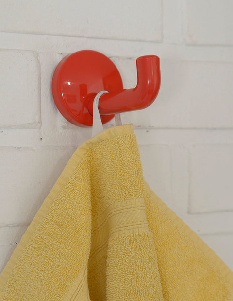 Vintage Red Plastic Coat Hooks: Mid Century Modern Wall Rack, Set of 5