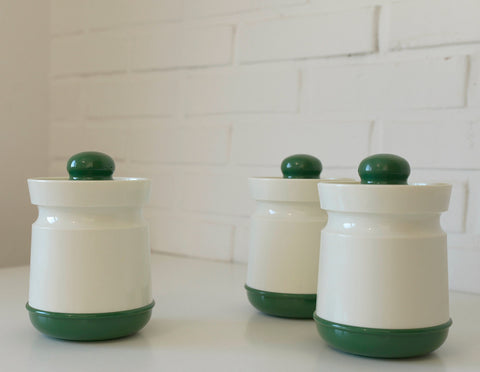 Vintage Kitchen Stash Jars: Green & White Retro Storage - Set of 3