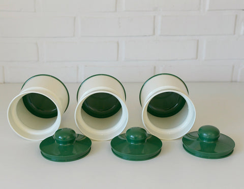 Vintage Kitchen Stash Jars: Green & White Retro Storage - Set of 3