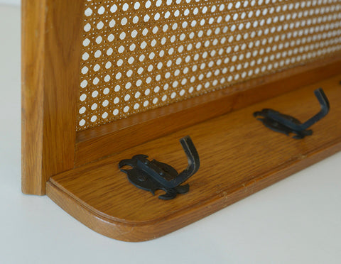 Vintage Coat Rack / Rattan Shelf / Mid Century Wooden Hat Rack / Yugoslavia 1960's