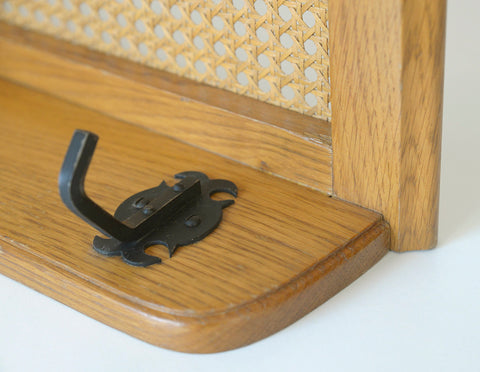 Vintage Coat Rack / Rattan Shelf / Mid Century Wooden Hat Rack / Yugoslavia 1960's
