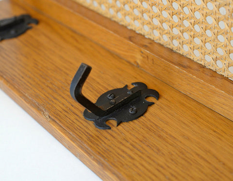 Vintage Coat Rack / Rattan Shelf / Mid Century Wooden Hat Rack / Yugoslavia 1960's