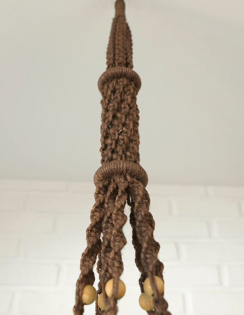 Vintage Macrame Plant Hanger: Large 1970s Boho Folk Art Decor