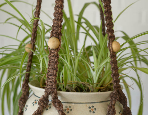 Vintage Macrame Plant Hanger: Large 1970s Boho Folk Art Decor