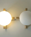 Oak Wood Bedside Lamp Set: Retro MCM Globe Lights