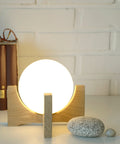 Oak Wood Bedside Lamp Set: Retro MCM Globe Lights