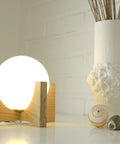 Oak Wood Bedside Lamp Set: Retro MCM Globe Lights