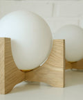 Oak Wood Bedside Lamp Set: Retro MCM Globe Lights