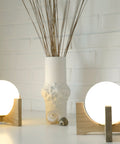 Oak Wood Bedside Lamp Set: Retro MCM Globe Lights