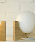 Oak Wood Bedside Lamp Set: Retro MCM Globe Lights