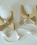 Oak Wood Bedside Lamp Set: Retro MCM Globe Lights