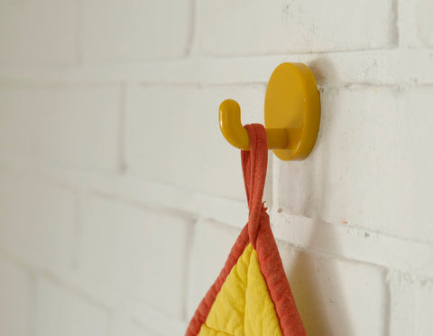 Vintage Yellow Plastic Coat Hook: Mid Century Modern Wall Decor