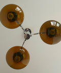 Vintage Chrome Chandelier: Mid Century Modern Amber Glass Pendant Light