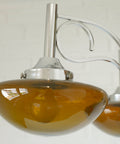 Vintage Chrome Chandelier: Mid Century Modern Amber Glass Pendant Light
