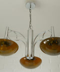 Vintage Chrome Chandelier: Mid Century Modern Amber Glass Pendant Light