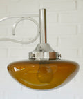Vintage Chrome Chandelier: Mid Century Modern Amber Glass Pendant Light