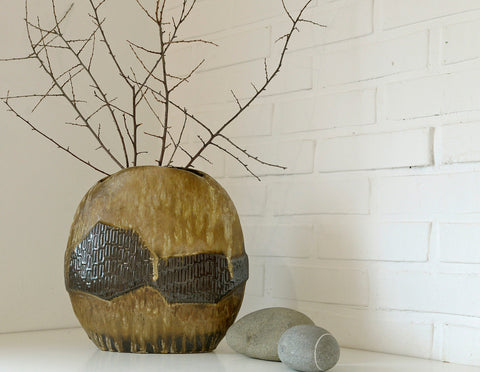 Large Mid-Century Modern Lava Glaze Vase: German Vintage Pottery