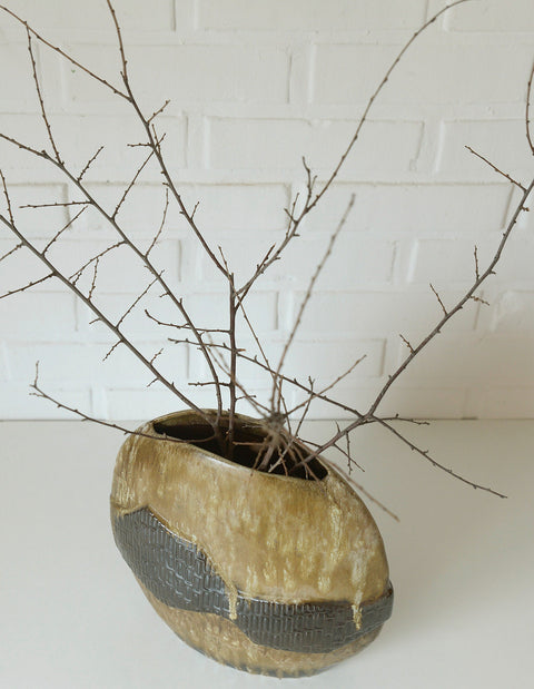 Large Mid-Century Modern Lava Glaze Vase: German Vintage Pottery