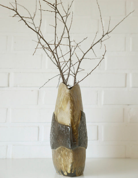 Large Mid-Century Modern Lava Glaze Vase: German Vintage Pottery