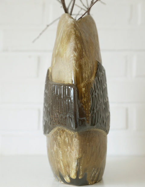 Large Mid-Century Modern Lava Glaze Vase: German Vintage Pottery