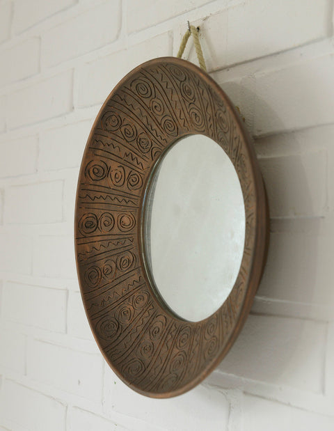 Vintage Ceramic Wall Mirror: Handmade Rustic Decor, Yugoslavia 1970s