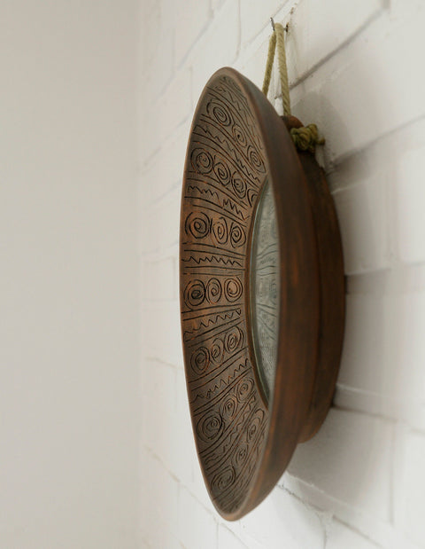 Vintage Ceramic Wall Mirror: Handmade Rustic Decor, Yugoslavia 1970s