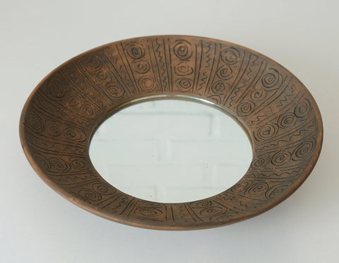 Vintage Ceramic Wall Mirror: Handmade Rustic Decor, Yugoslavia 1970s