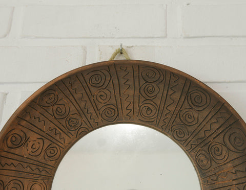Vintage Ceramic Wall Mirror: Handmade Rustic Decor, Yugoslavia 1970s