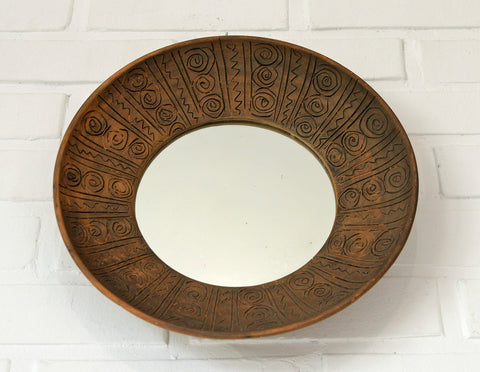 Vintage Ceramic Wall Mirror: Handmade Rustic Decor, Yugoslavia 1970s