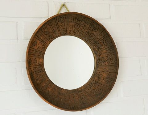 Vintage Ceramic Wall Mirror: Handmade Rustic Decor, Yugoslavia 1970s