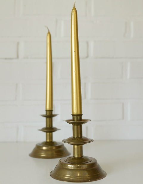 Vintage Brass Candlestick Holders: Handmade Norwegian Decor, Set of 2