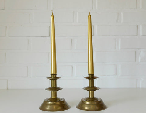 Vintage Brass Candlestick Holders: Handmade Norwegian Decor, Set of 2