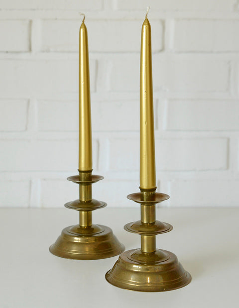 Vintage Brass Candlestick Holders: Handmade Norwegian Decor, Set of 2