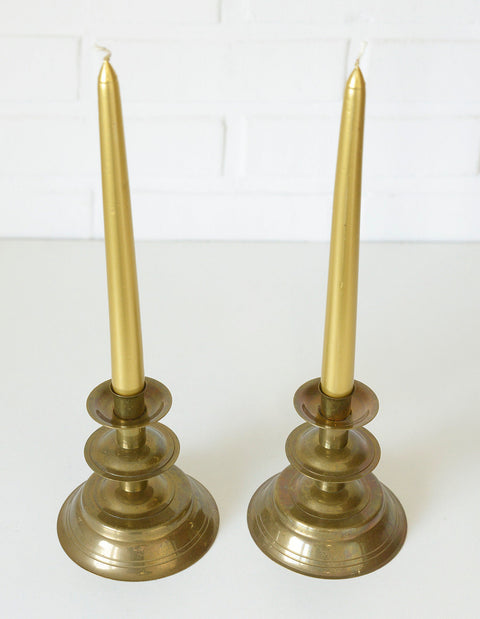 Vintage Brass Candlestick Holders: Handmade Norwegian Decor, Set of 2