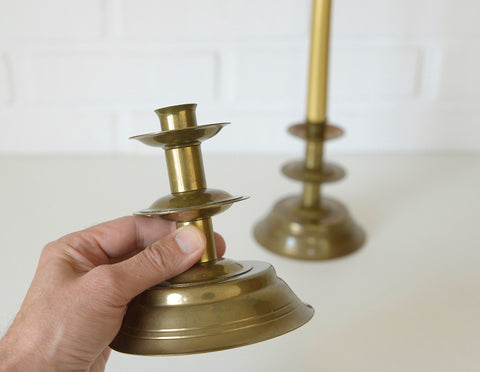Vintage Brass Candlestick Holders: Handmade Norwegian Decor, Set of 2