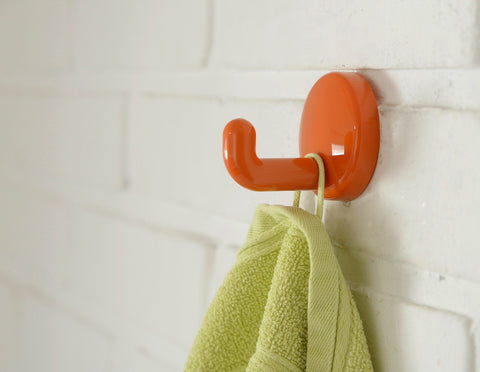 Vintage Orange Plastic Coat Hook: Mid Century Modern Wall Decor (NOS)