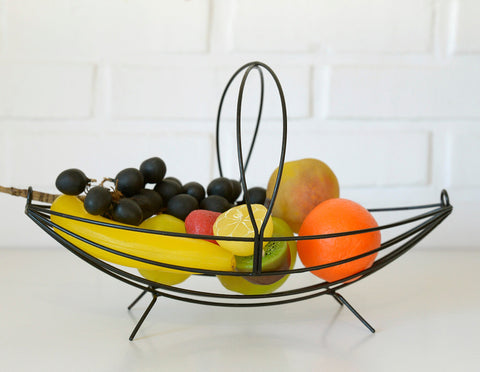 Vintage Metal Wire Fruit Basket: Mid Century Coffee Table Decor