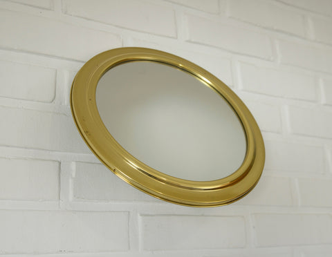 Vintage Brass Vanity Mirror: Adjustable Round Wall Mirror, Italy 1970s