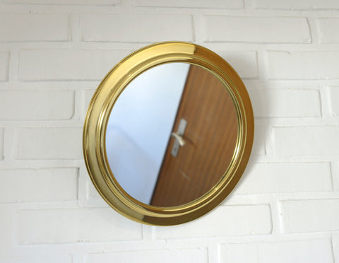 Vintage Brass Vanity Mirror: Adjustable Round Wall Mirror, Italy 1970s