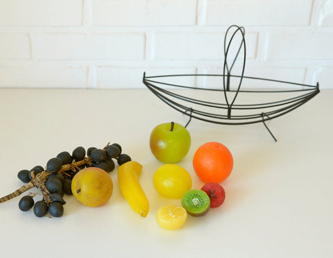 Vintage Metal Wire Fruit Basket: Mid Century Coffee Table Decor