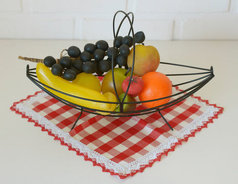 Vintage Metal Wire Fruit Basket: Mid Century Coffee Table Decor