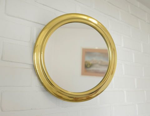 Vintage Brass Vanity Mirror: Adjustable Round Wall Mirror, Italy 1970s