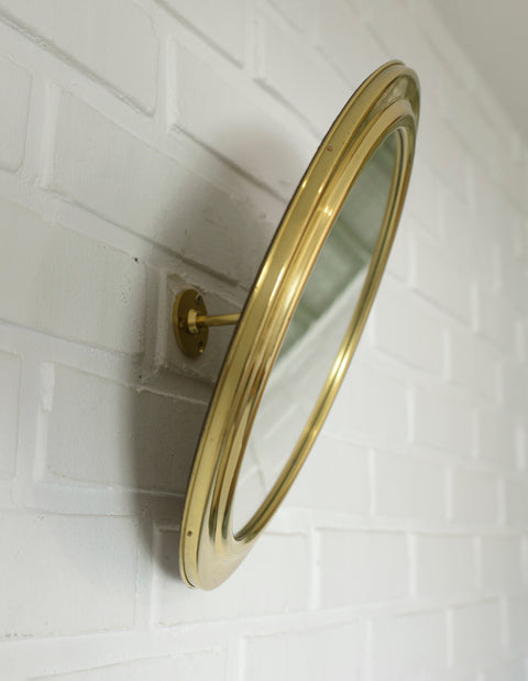 Vintage Brass Vanity Mirror: Adjustable Round Wall Mirror, Italy 1970s