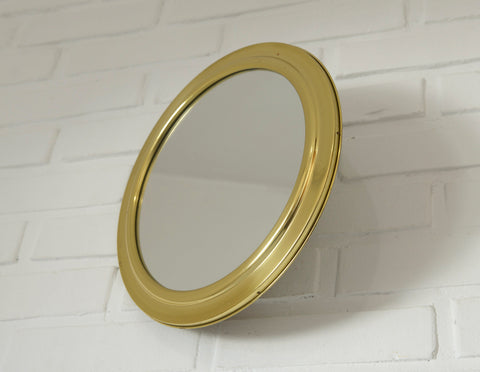 Vintage Brass Vanity Mirror: Adjustable Round Wall Mirror, Italy 1970s