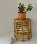 Vintage Bamboo Stool / Rattan Plant Stand / Mid Century Wicker Side Table / Small Coffee Table