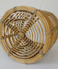 Vintage Bamboo Stool / Rattan Plant Stand / Mid Century Wicker Side Table / Small Coffee Table