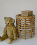 Vintage Bamboo Stool / Rattan Plant Stand / Mid Century Wicker Side Table / Small Coffee Table