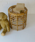 Vintage Bamboo Stool / Rattan Plant Stand / Mid Century Wicker Side Table / Small Coffee Table